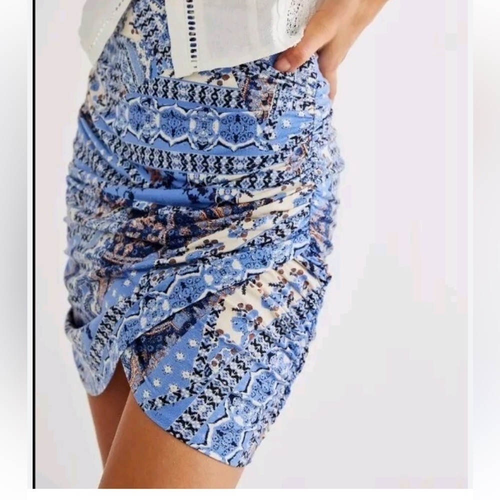 Free People She's Something Else Mini Skirt  large blue print